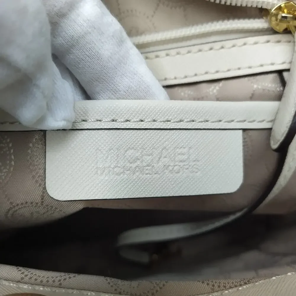 Michael Kors White Leather Snakeskin Embossed Detail Carryall Satchel Bag